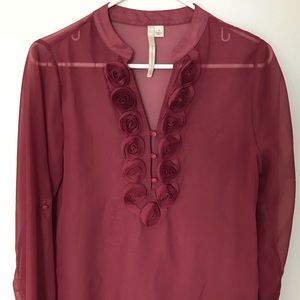 LC Lauren Conrad | Sheer Blouse with Roses